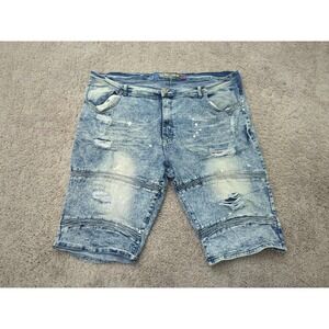 Demolition Jeans Shorts Mens 50 BIG Blue Denim Acid Wash Distressed‎ Rock Punk
